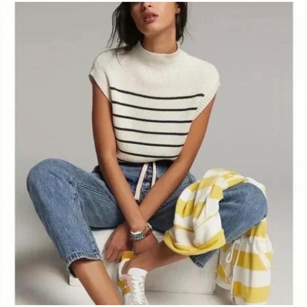Maeve Cream Striped Cowl Sweater